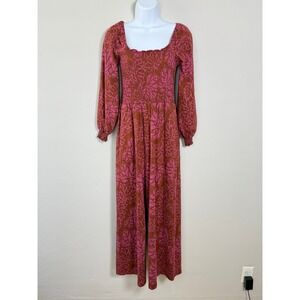 Toad‎ & Co Gemina Jumpsuit Womens S Pink Rust Floral Smocked Wide Leg Boho Chic
